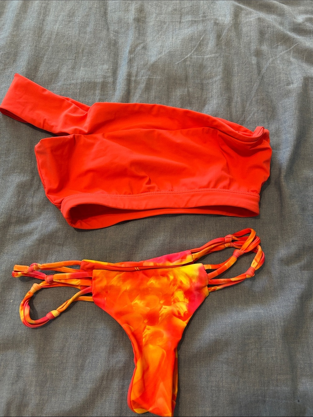 moana bikini Red Orange One-Shoulder Bikini Set